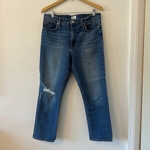 Hudson Midrise Slim Straight Cropped Distressed Jeans | Size 32